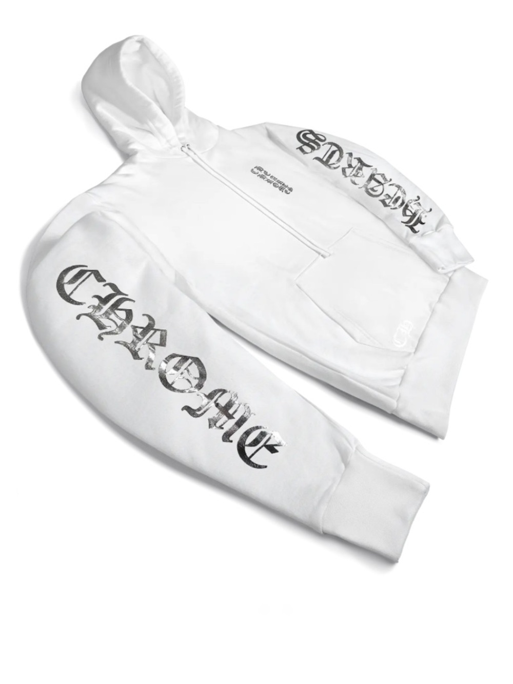 Brand New Chrome Hearts White Hoodie with Gothic Silver Foil Logo